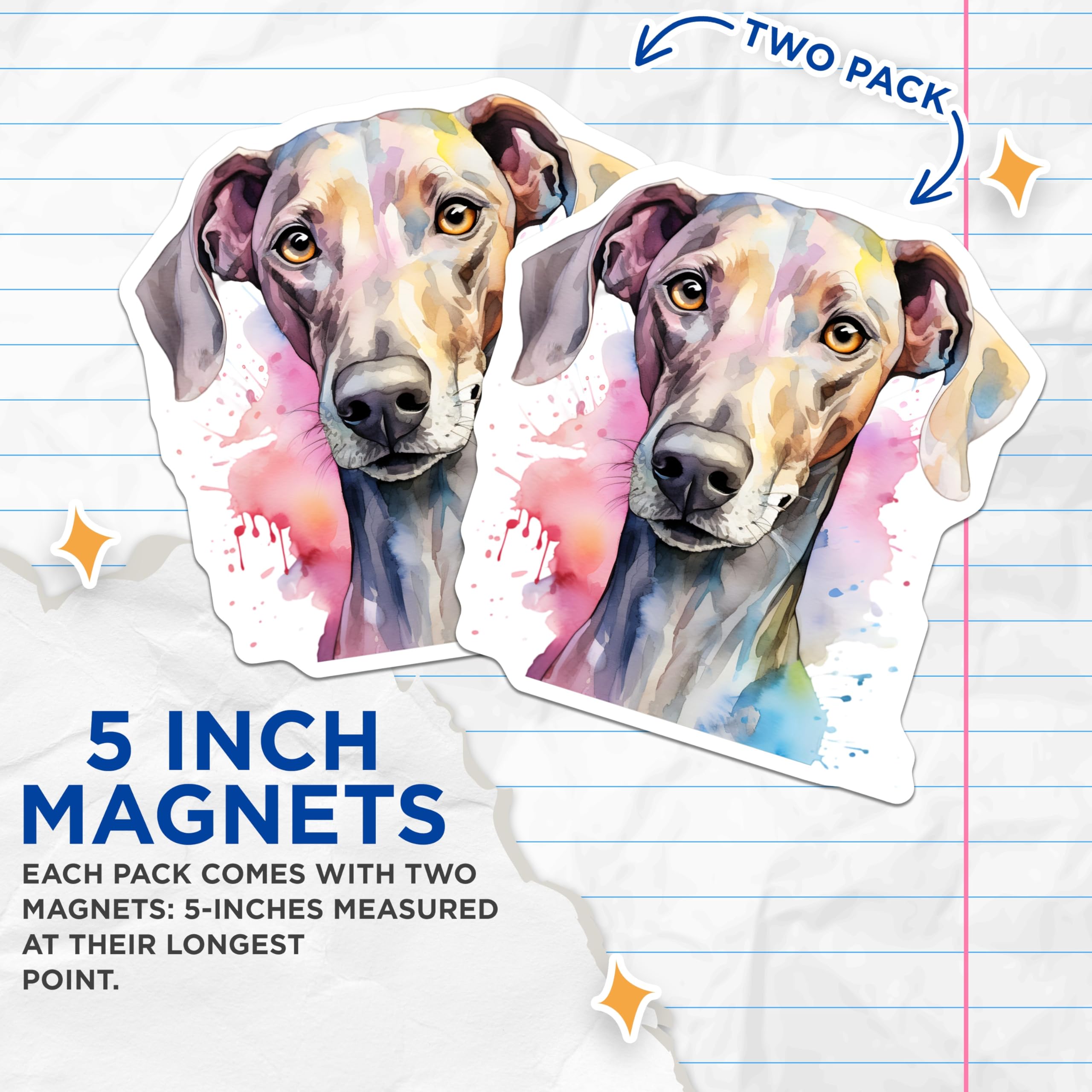 (2 Pack) Watercolor Dog Magnets - Weimaraner Art Decor - Pet Lover Fridge Locker - 5 Inches On Longest Side - Thick Durable Magnet - Made in USA - MAG29397