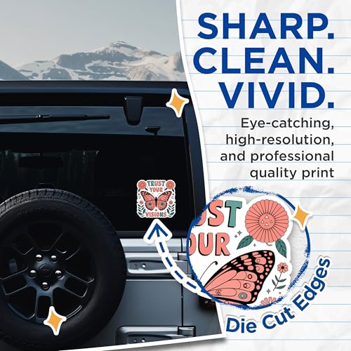 (2 Pack) Trust Your Visions Stickers - Motivational Butterfly Stickers - Positive Quote Stickers - 5" On Longest Side - Sticks to Any Smooth Flat Surface - Made in USA - BMCS2564