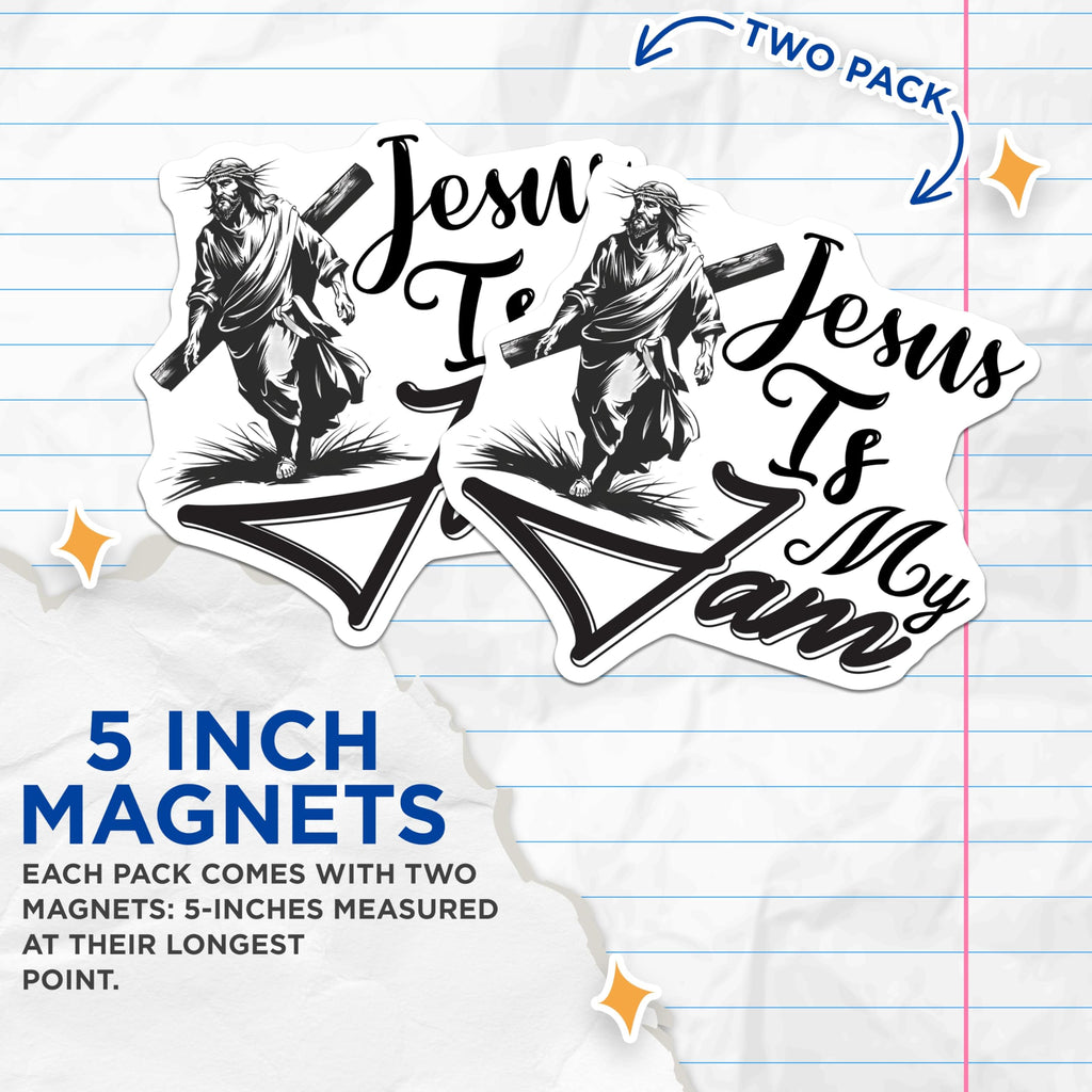 (2 Pack) Jesus is My Jam Magnets - Religious Magnets - Christian Fridge Decor - 5" On Longest Side - Premium Magnet - for Cars, Refrigerators, Toolboxes, Lockers - Made in USA - MAG16945