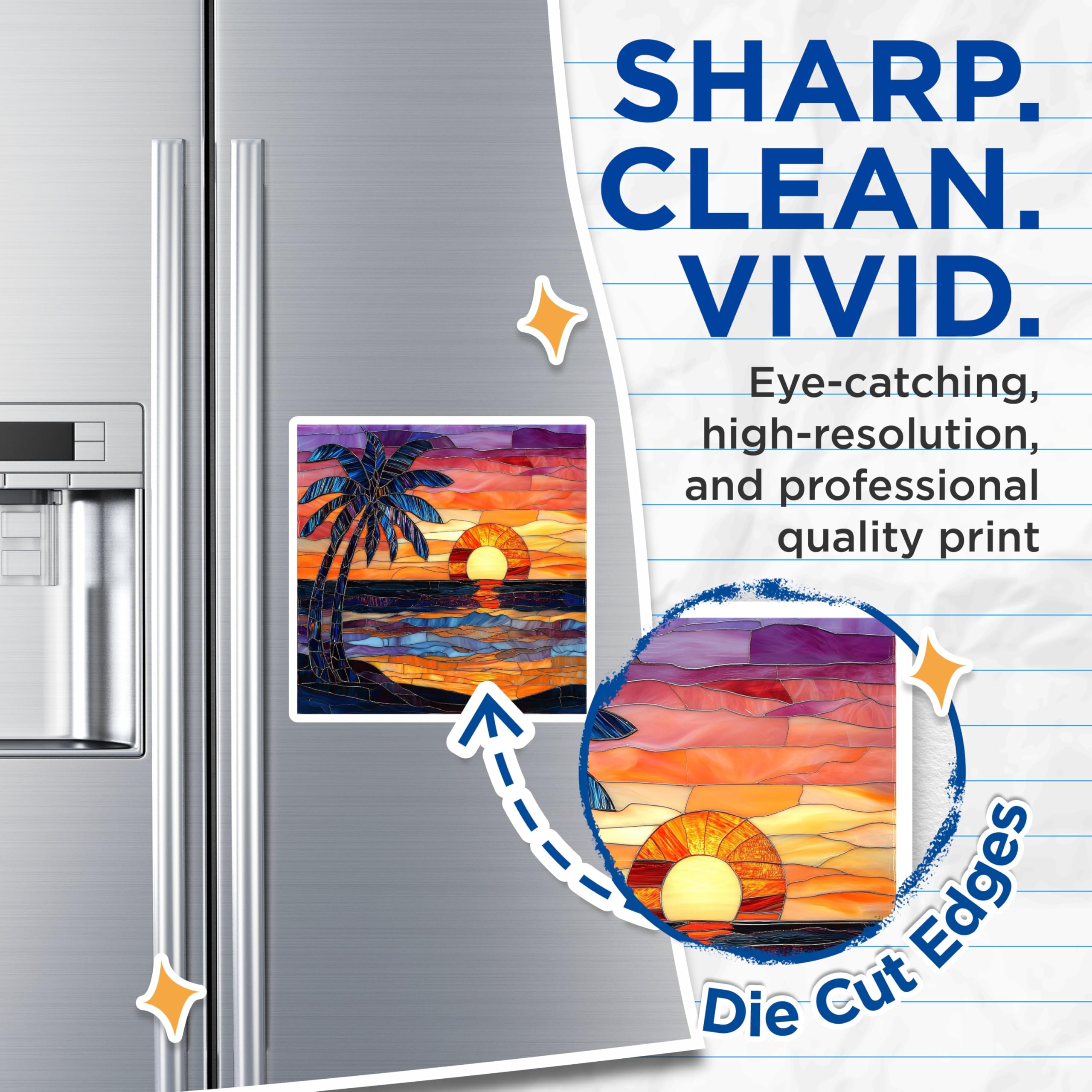 (2 Pack) Tropical Sunset Magnets - Stained Glass Look - Beach Palm Tree Ocean Art - 5 Inches On Longest Side - Thick Durable Magnet - Made in USA - MAG26207