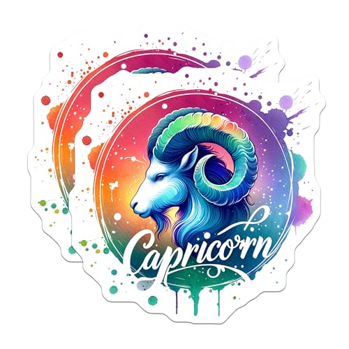 (2 Pack) Capricorn Stickers - Zodiac Sign Sticker - Astrology Art Stickers for Journals and Laptops - 5" On Longest Side - Sticks to Smooth Flat Surfaces - Made in USA - BMCS6939