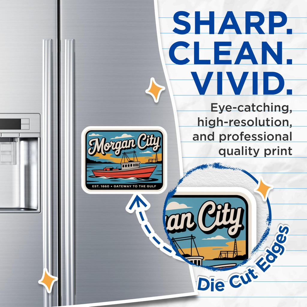 (2 Pack) Morgan City Louisiana Magnets - Gateway to the Gulf - Fishing Boat Souvenir - 5 Inches On Longest Side - Thick Durable Magnet - Made in USA - MAG19064
