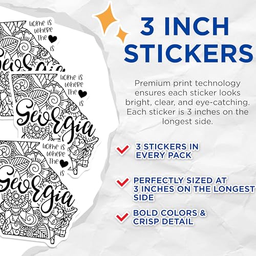 (3 Pack) Georgia State Decals - Home State Love - Georgia Laptop Decals - 3 Inches On Longest Side - Easy Peel & Apply - Made in USA - 3MCS7819