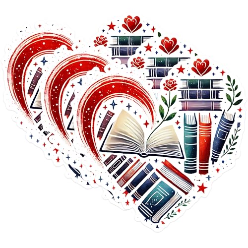 (3 Pack) Heart Books Decals - Book Lover Sticker - Reader Gift Decals - 3 Inches On Longest Side - Easy Peel & Apply - Made in USA - 3MCS1576