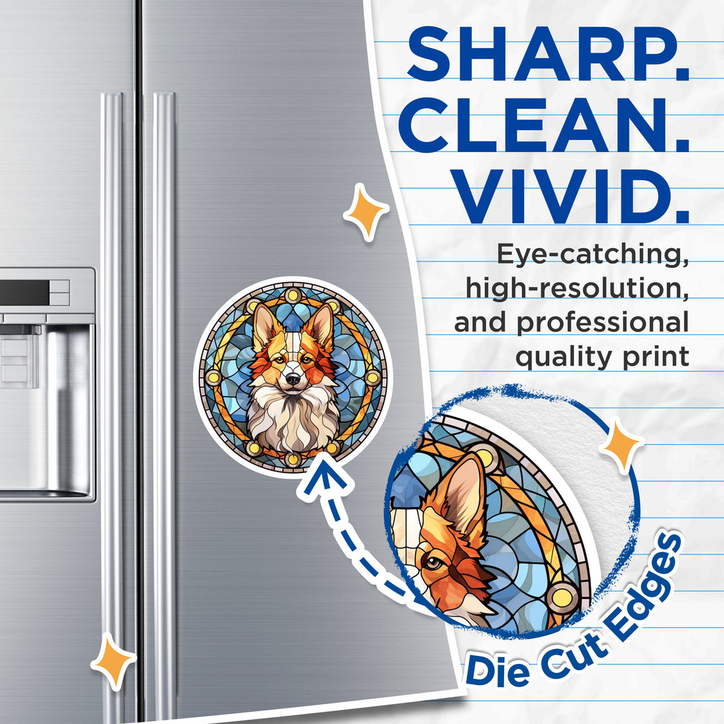 (2 Pack) Corgi Stained Glass Magnets - Dog Lover Decor - Pet Memorial Art - Cute Corgi Fridge Magnets - 5 Inches On Longest Side - Thick Durable Magnet - Made in USA - MAG38063