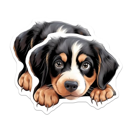 (2 Pack) Cute Puppy Dog Stickers - Adorable Dog Design - Animal Lover Stickers - 5" On Longest Side - Sticks to Smooth Flat Surfaces - Made in USA - BMCS9979
