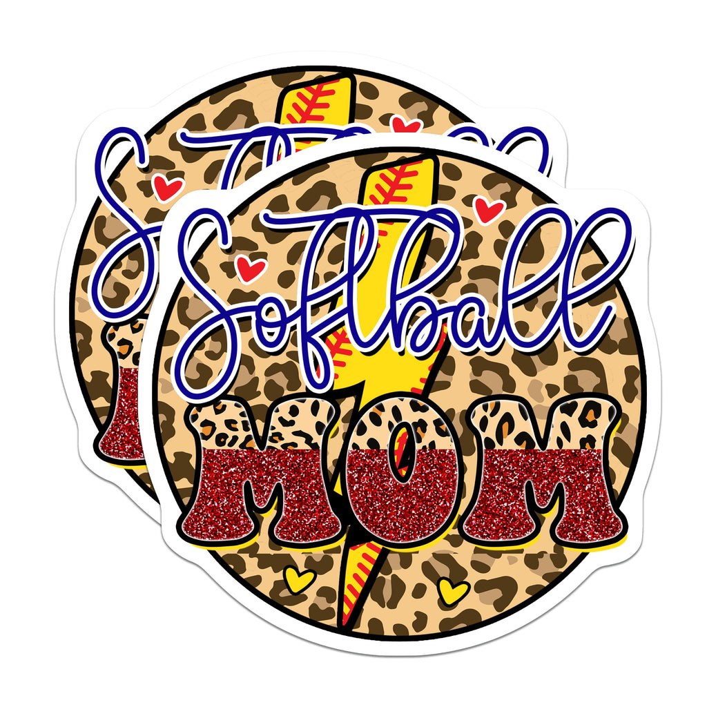 (2 Pack) Softball Mom Magnets - Leopard Print Team Spirit - Game Day Accessory - Refrigerator Locker Car Magnets - 5 Inches On Longest Side - Thick Durable Magnet - Made in USA - MAG38703