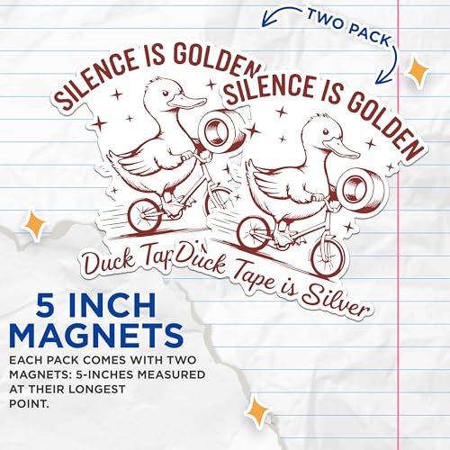 (2 Pack) Silence is Golden Magnets - Duck Tape is Silver Magnets - Funny Duck Magnets- 5" On Longest Side - for Fridges, Toolboxes, Cars - Made in USA - MAG2878