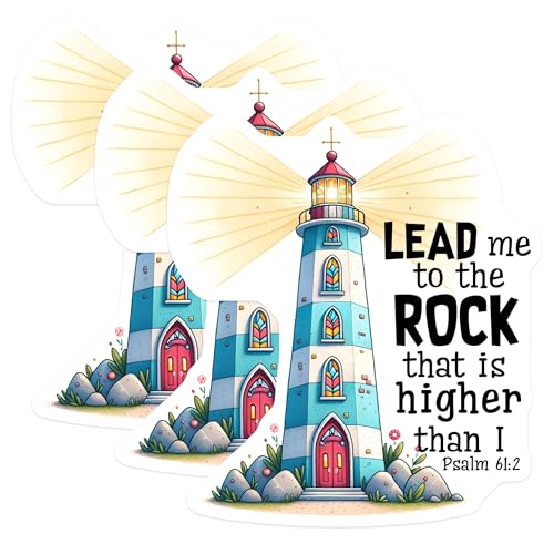 (3 Pack) Lighthouse Decals - Psalm 61:2 - Christian Decals - 3 Inches On Longest Side - Easy Peel & Apply - Made in USA - 3MCS6856