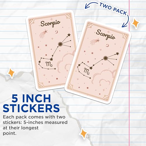 (2 Pack) Scorpio Zodiac Stickers - Astrology Stickers - Constellation Stickers - 5" On Longest Side - Sticks to Smooth Flat Surfaces - Made in USA - BMCS9628