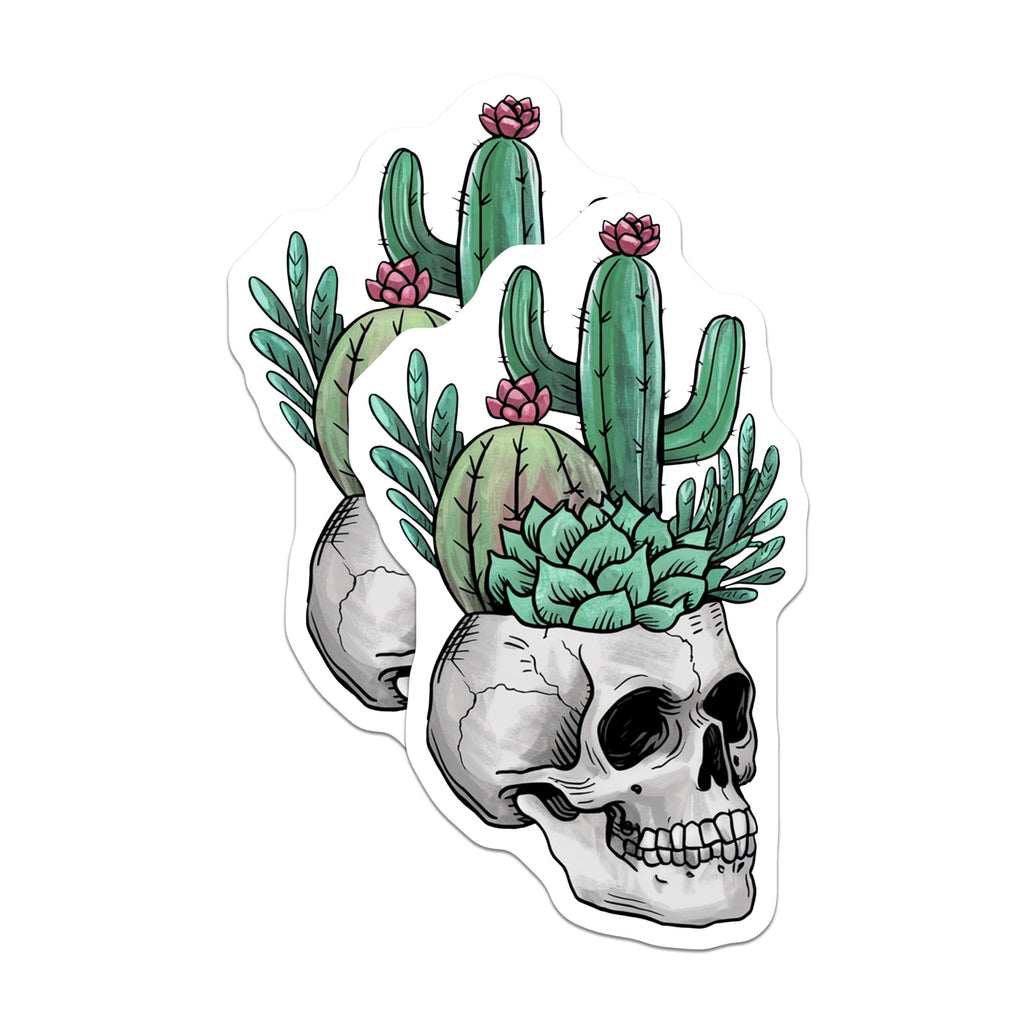 (2 Pack) Skull Cactus Stickers - Unique Plant Art - Gothic Home Decor Stickers - 5" On Longest Side - Sticks to Smooth Flat Surfaces - Made in USA - BMCS17911