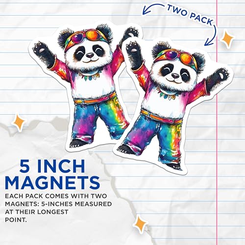 (2 Pack) Colorful Panda Decorations Magnet - 5" On Longest Side - Sticks to Smooth Flat Surfaces - Made in USA - MAG9507