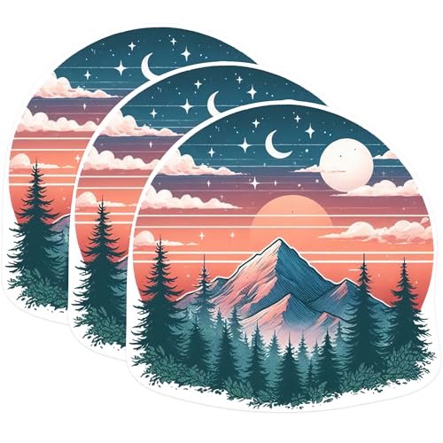 (3 Pack) Mountain Sunset Decals - Nature Landscape - Laptop Decal - 3 Inches On Longest Side - Easy Peel & Apply - Made in USA - 3MCS1166