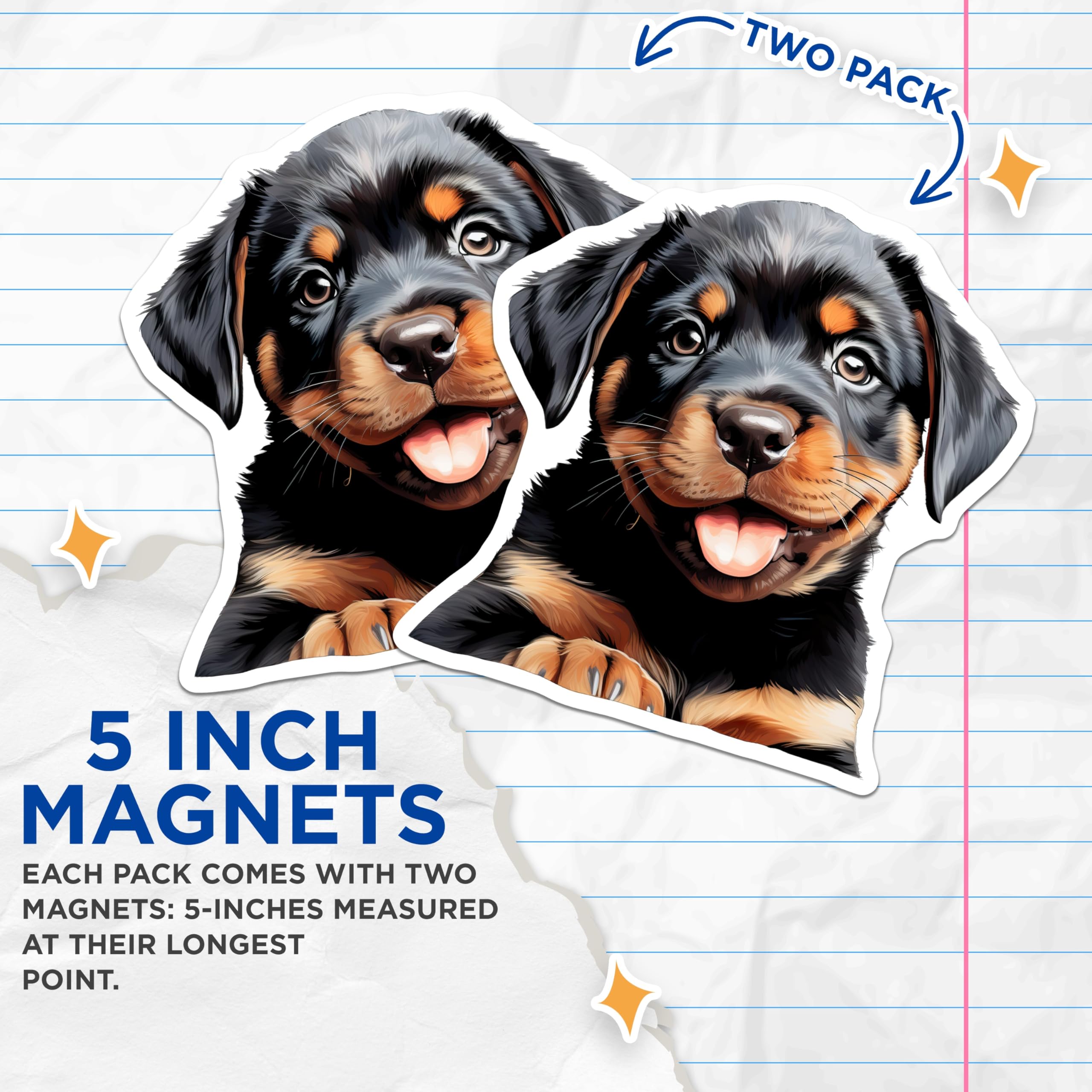 (2 Pack) Rottweiler Puppy Magnets Cute Dog Mom Fridge Decor - Pet Lover Animal Enthusiast Accessory for Puppy Lovers - 5 Inches On Longest Side - Thick Durable Magnet - Made in USA - MAG28599
