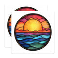 (2 Pack) Stained Glass Sunset Magnets - Ocean Horizon Scene - Vibrant Coastal Decor Refrigerator Art - 5 Inches On Longest Side - Thick Durable Magnet - Made in USA - MAG25204