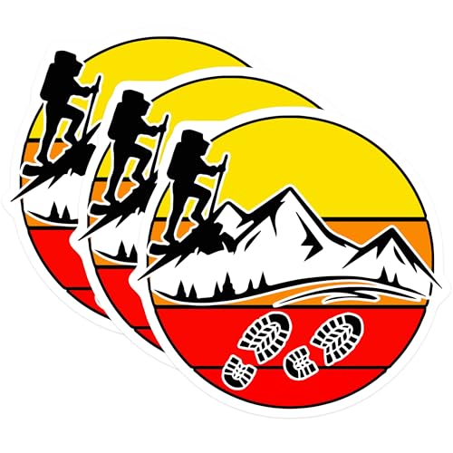 (3 Pack) Mountain Hiker Decals - Adventure Stickers - Footprints Trail Decals - 3 Inches On Longest Side - Easy Peel & Apply - Made in USA - 3MCS4504
