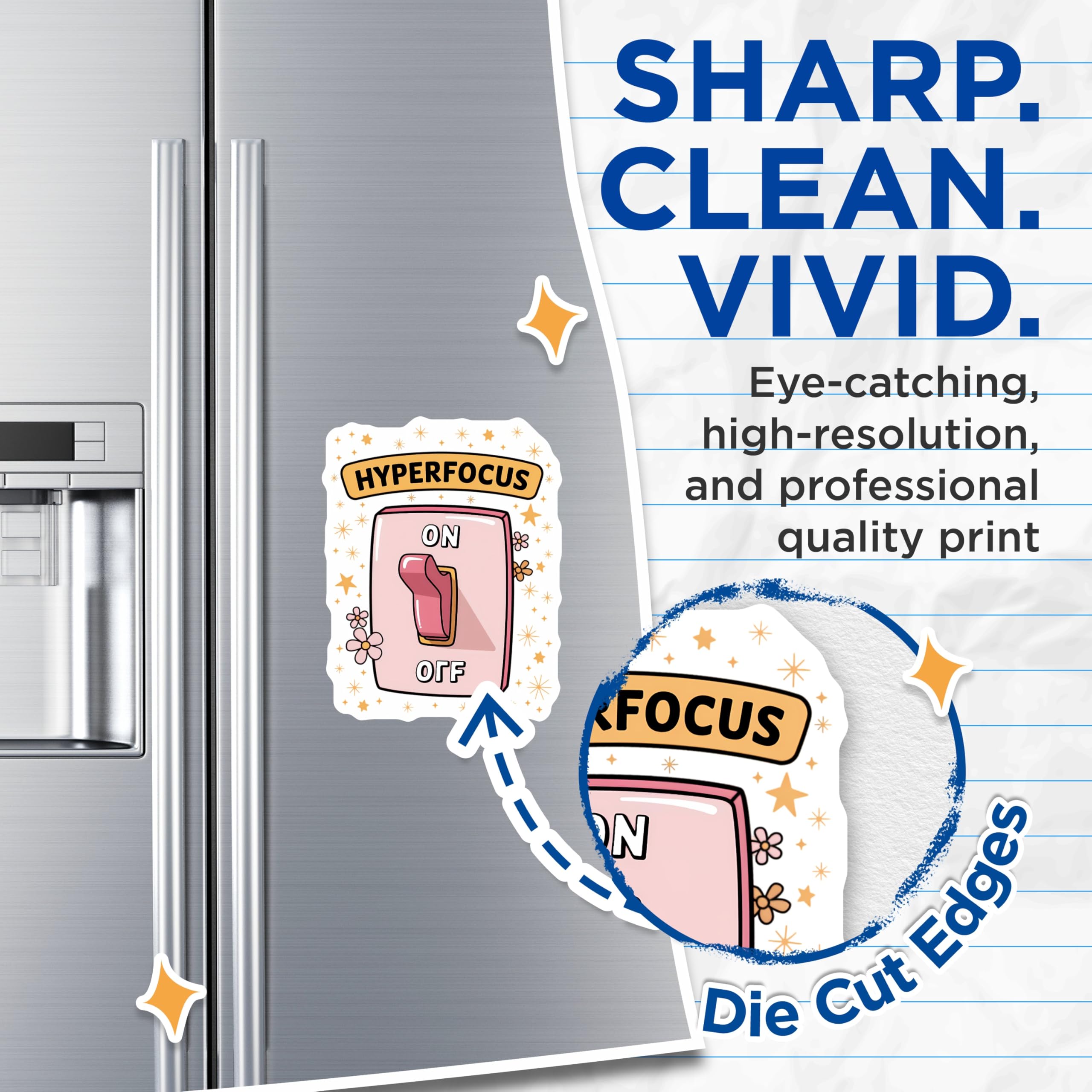 (2 Pack) Hyperfocus Switch Magnets - ADHD Awareness - Neurodiversity Productivity Art - 5 Inches On Longest Side - Thick Durable Magnet - Made in USA - MAG22632