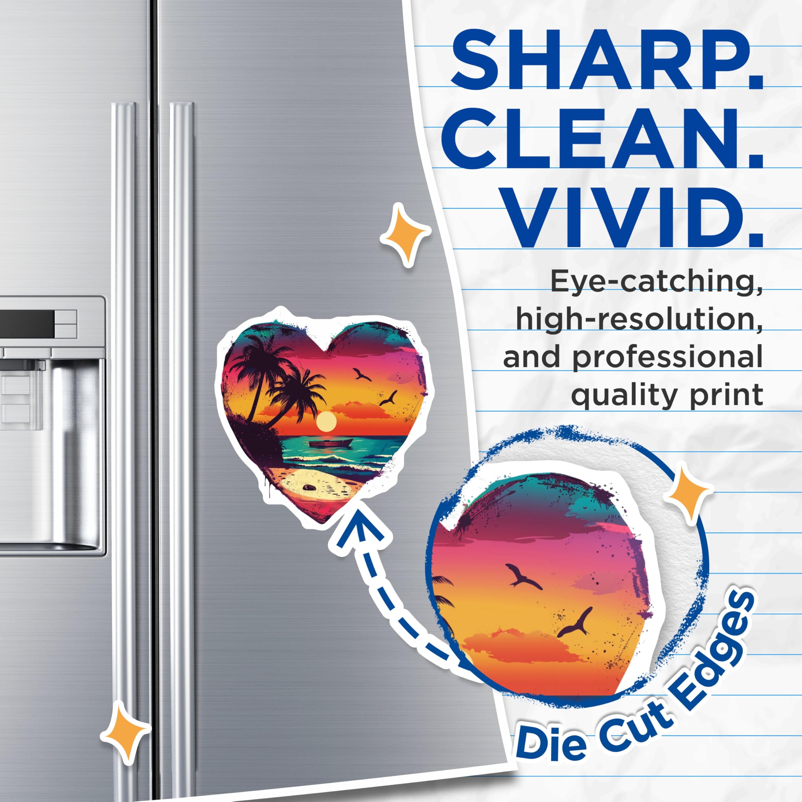 (2 Pack) Tropical Sunset Heart Magnets - Beach Palm Tree Decor - Ocean Lover Refrigerator Accessory - 5 Inches On Longest Side - Thick Durable Magnet - Made in USA - MAG23762