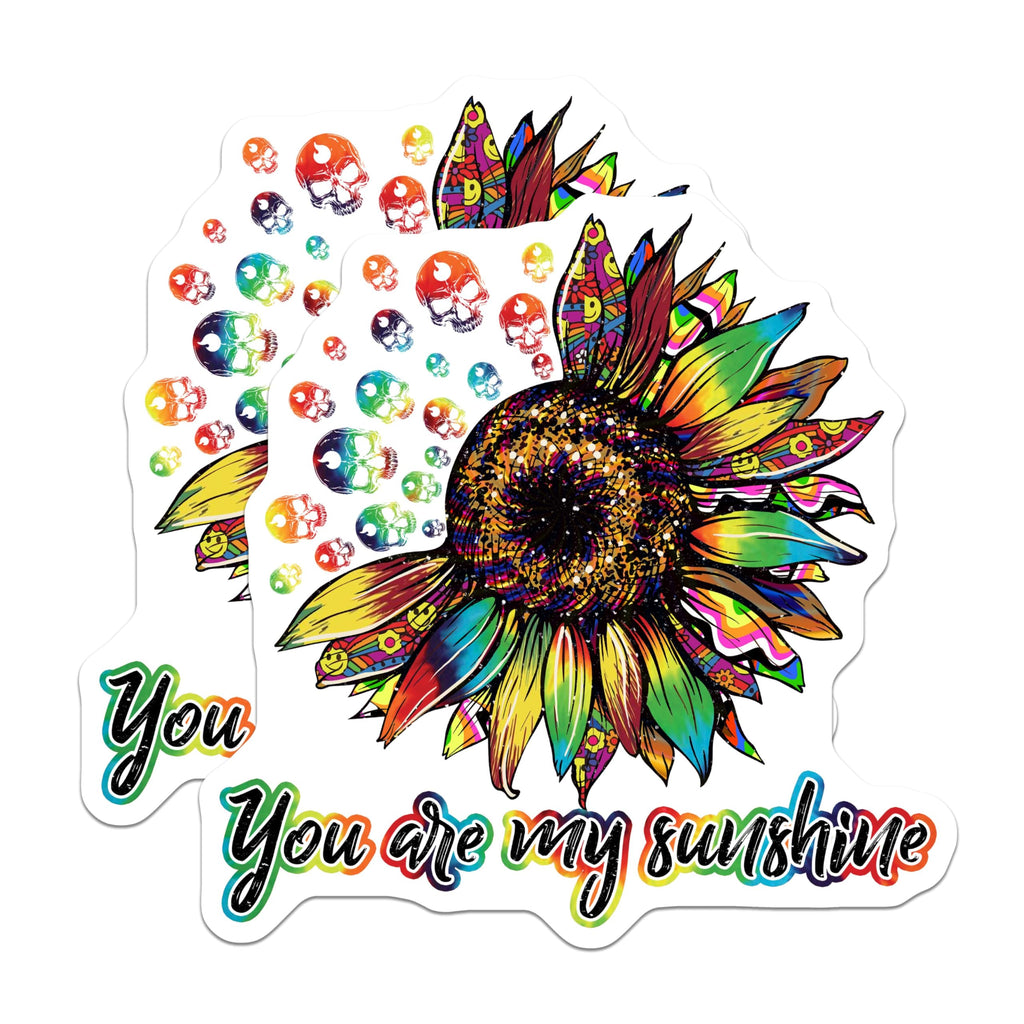 (2 Pack) You are My Sunshine Stickers - Sunflower Skull Stickers - Inspirational Quote Stickers - 5" On Longest Side - Sticks to Smooth Flat Surfaces - Made in USA - BMCS4725