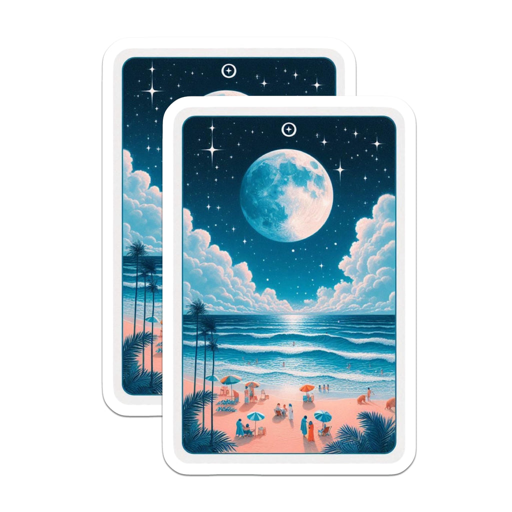 (2 Pack) Moonlit Beach Magnets - Ocean View - Celestial Theme Decor - 5" On Longest Side - Premium Magnet - for Cars, Refrigerators, Toolboxes, Lockers - Made in USA - MAG15269
