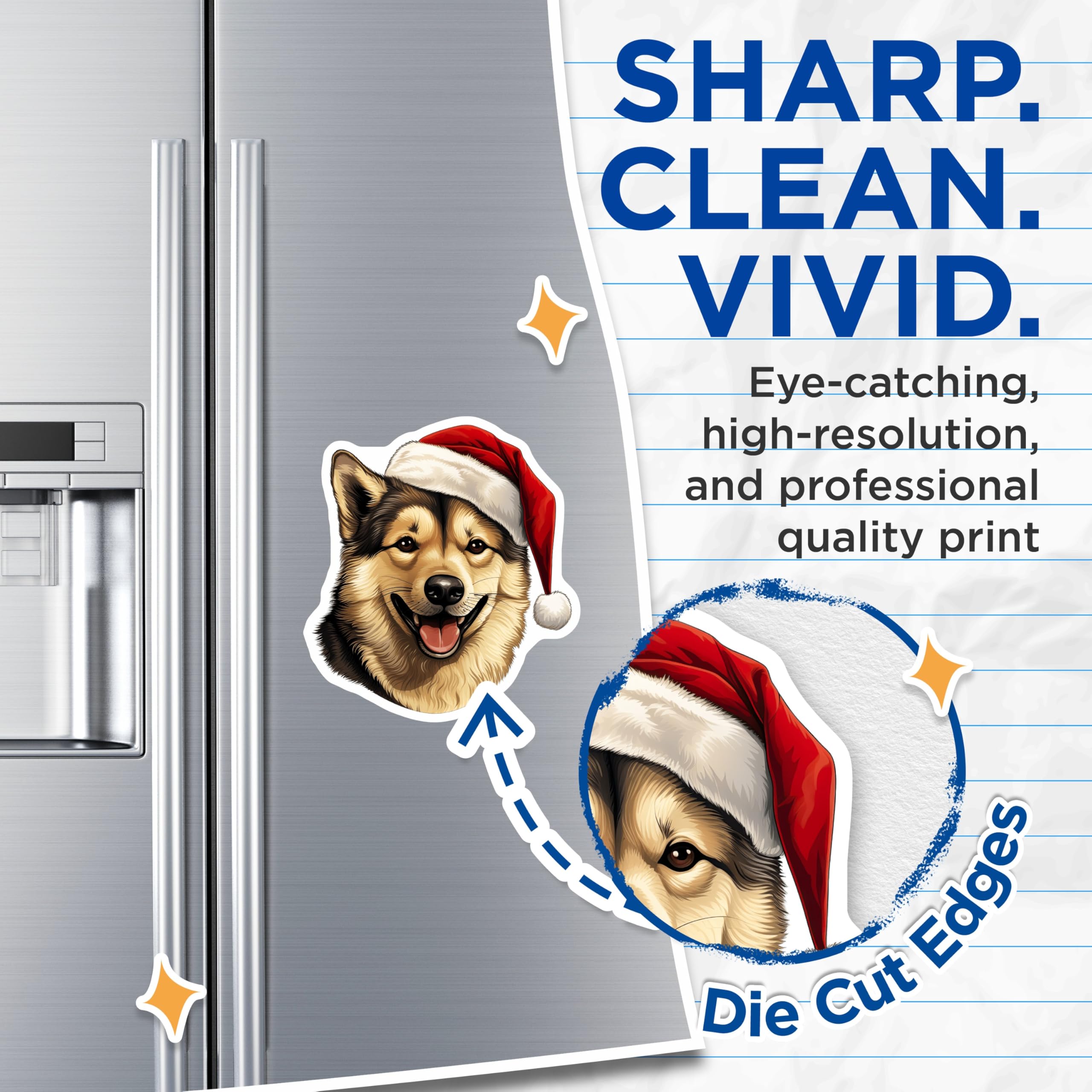 (2 Pack) Santa Dog Magnets - Christmas Pet Decor - Holiday Husky Lover - 5 Inches On Longest Side - Thick Durable Magnet - Made in USA - MAG25359