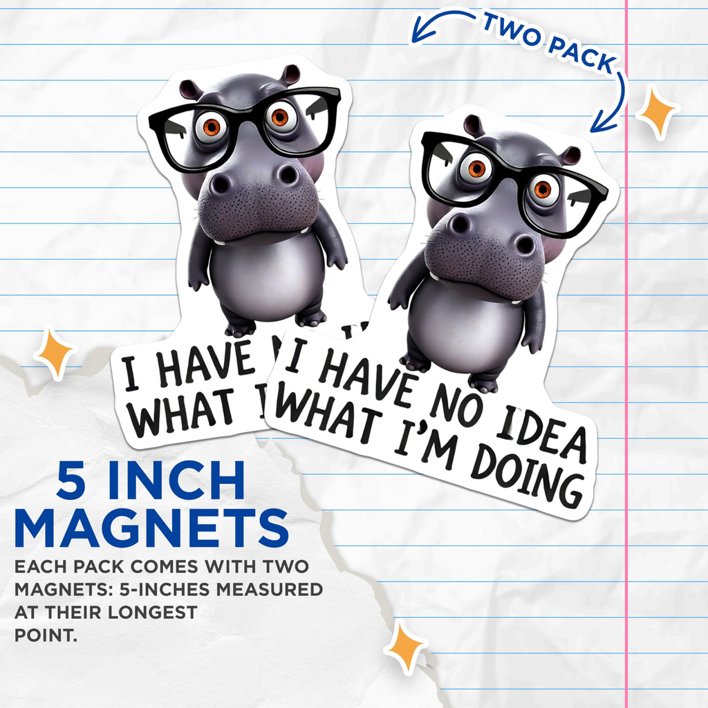 (2 Pack) Hippo Refrigerator Magnets - Funny Animal Art - Quirky Home Decor - 5" On Longest Side - Premium Magnet - for Cars, Refrigerators, Toolboxes, Lockers - Made in USA - MAG16037