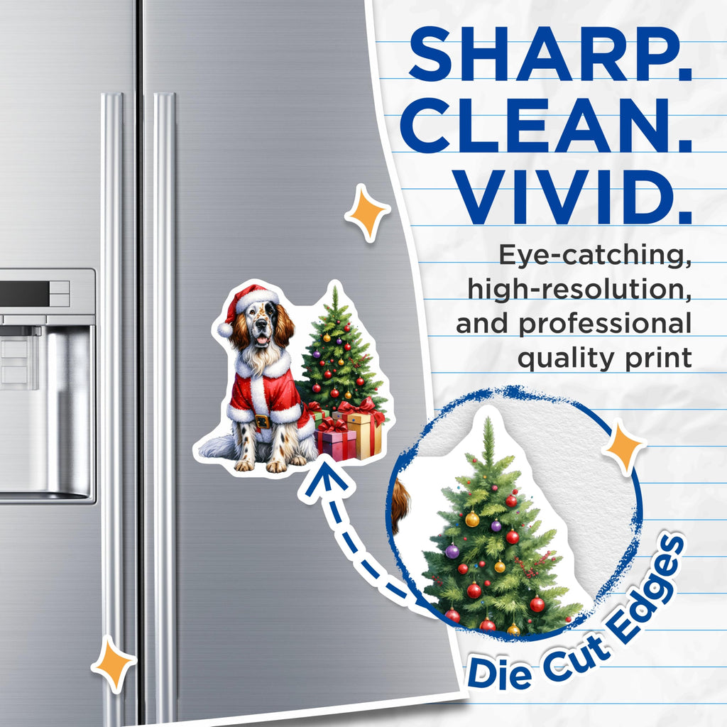 (2 Pack) Christmas English Setter Magnets - Santa Dog Holiday Decor - Festive Pet Refrigerator Magnet - Puppy Love - 5 Inches On Longest Side - Thick Durable Magnet - Made in USA - MAG24645