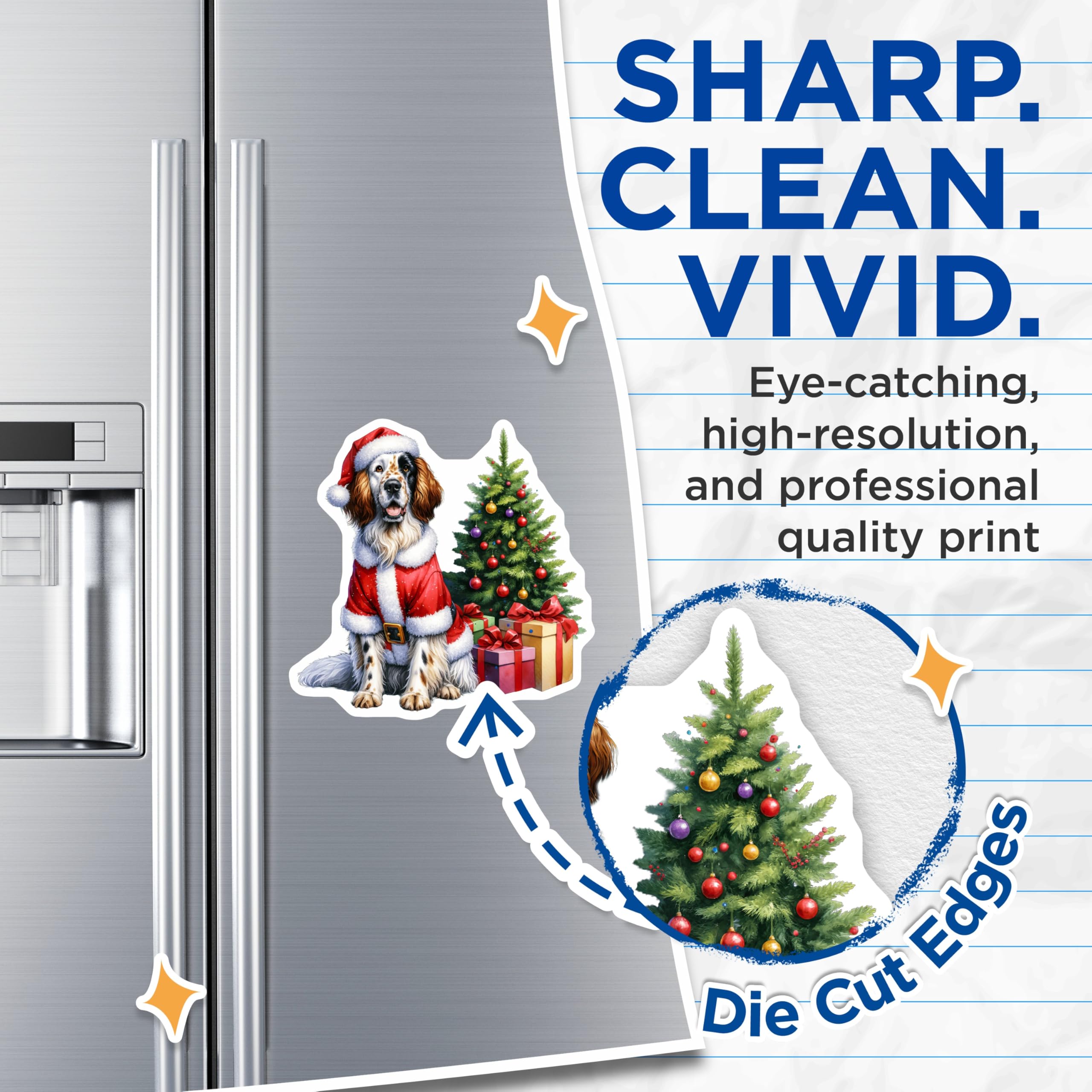 (2 Pack) Christmas English Setter Magnets - Santa Dog Holiday Decor - Festive Pet Refrigerator Magnet - Puppy Love - 5 Inches On Longest Side - Thick Durable Magnet - Made in USA - MAG24645