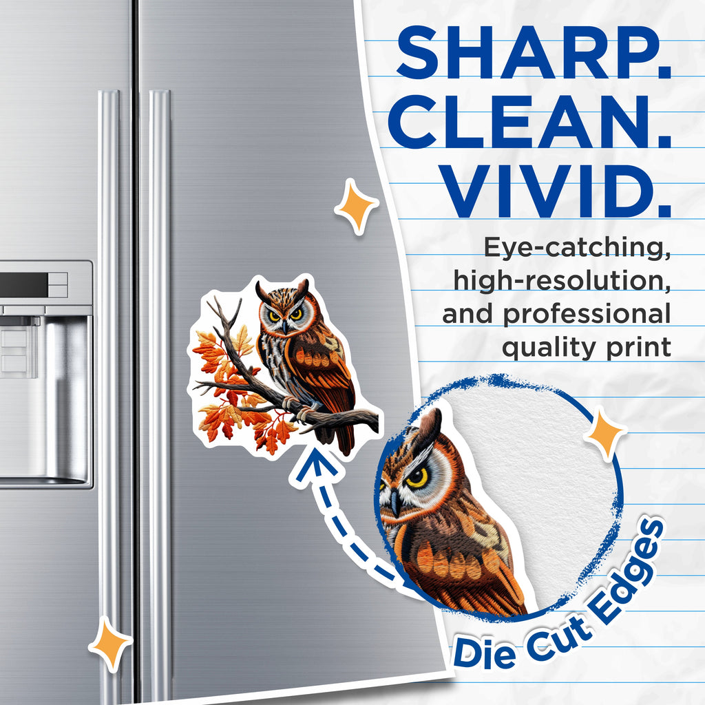 (2 Pack) Faux Embroidered Owl Magnets - Autumn Forest Branch Decor - Nature Inspired Home Accent - 5 Inches On Longest Side - Thick Durable Magnet - Made in USA - MAG36508