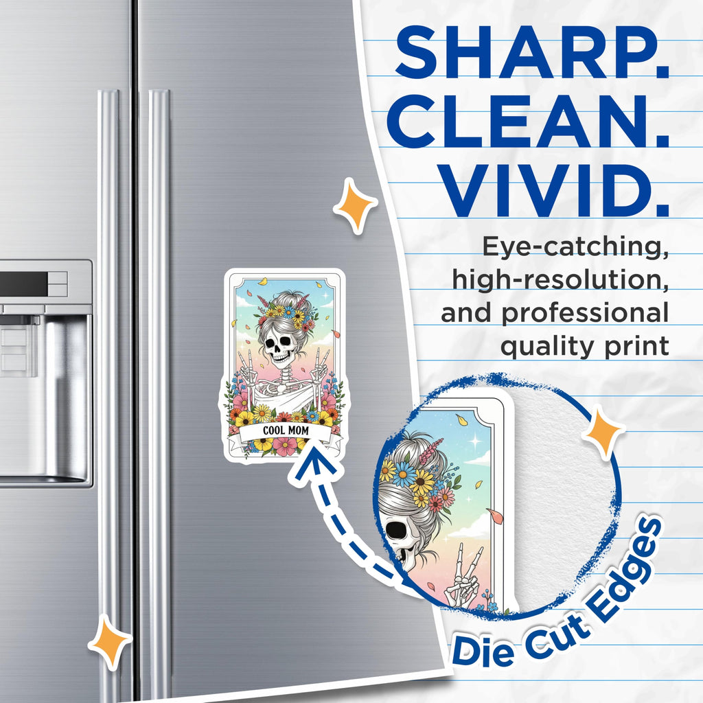 (2 Pack) Cool Mom Skeleton Magnets - Floral Skull Magnet - Quirky Fridge Magnets - 5" On Longest Side - Premium Magnet - for Cars, Refrigerators, Toolboxes, Lockers - Made in USA - MAG15280