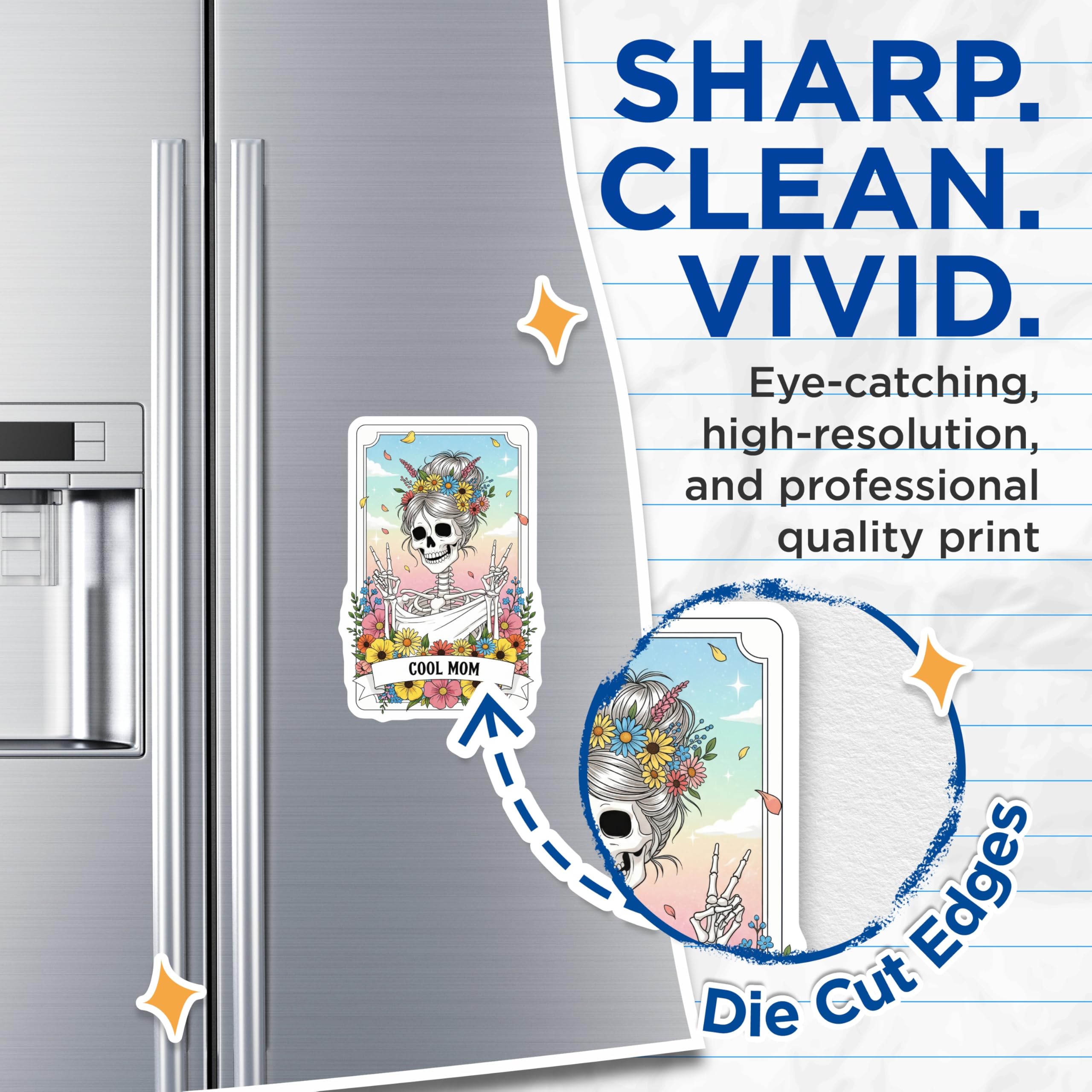 (2 Pack) Cool Mom Skeleton Magnets - Floral Skull Magnet - Quirky Fridge Magnets - 5" On Longest Side - Premium Magnet - for Cars, Refrigerators, Toolboxes, Lockers - Made in USA - MAG15280