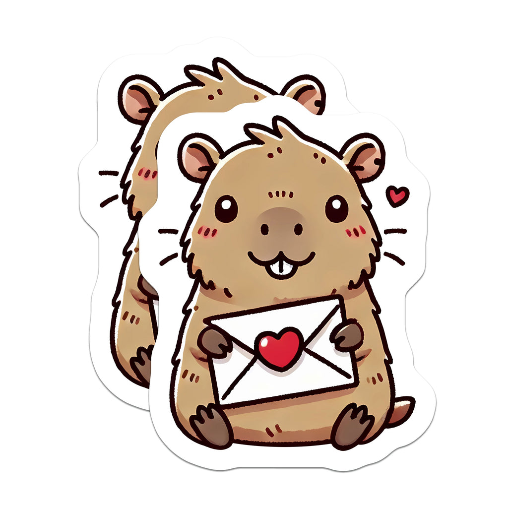 (2 Pack) Cute Capybara Magnets - Kawaii Love Letter Animal Accent - Valentine Fridge Decor - Rodent Lover Sweetheart - 5 Inches On Longest Side - Thick Durable Magnet - Made in USA - MAG38585