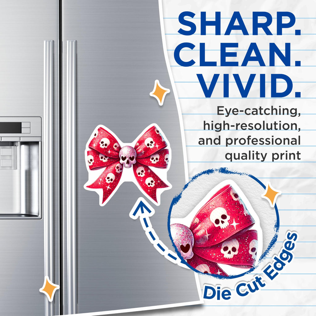 (2 Pack) Skull Bow Magnets - Pink Skull Decor Magnets - Glittery Skull Bow Fridge Magnets - 5" On Longest Side - for Cars, Refrigerators, Toolboxes, Lockers - Made in USA MAG3564