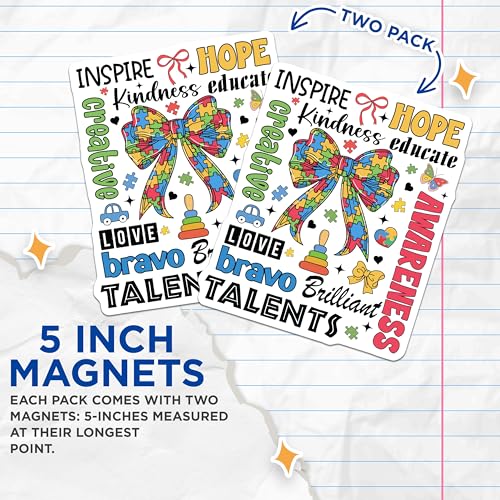(2 Pack) Inspirational Quotes Magnet - Puzzle Piece Design - Support and Kindness Decor - 5" On Longest Side - Sticks to Smooth Flat Surfaces - Made in USA - MAG9577