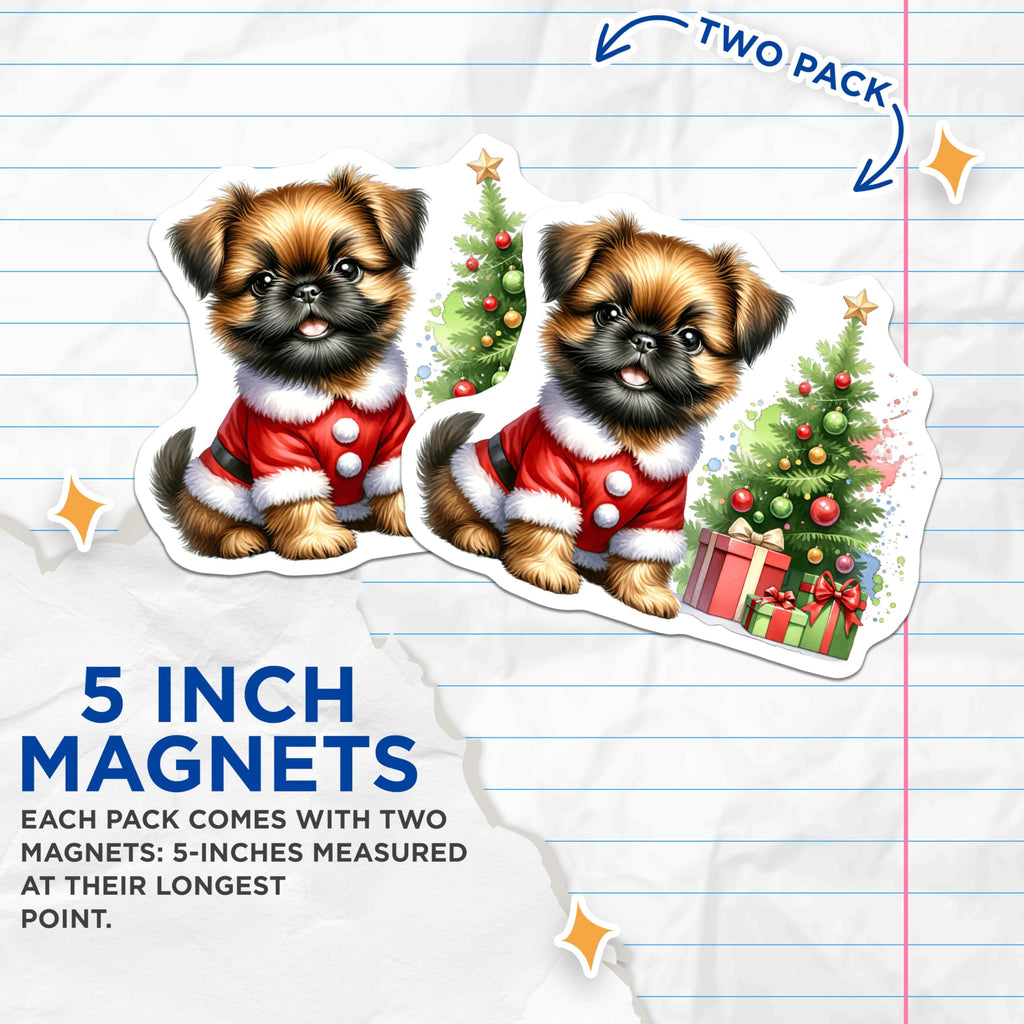 (2 Pack) Christmas Dog Magnets - Santa Puppy Pet Decor - Festive Holiday Fridge Magnets - 5 Inches On Longest Side - Thick Durable Magnet - Made in USA - MAG27753