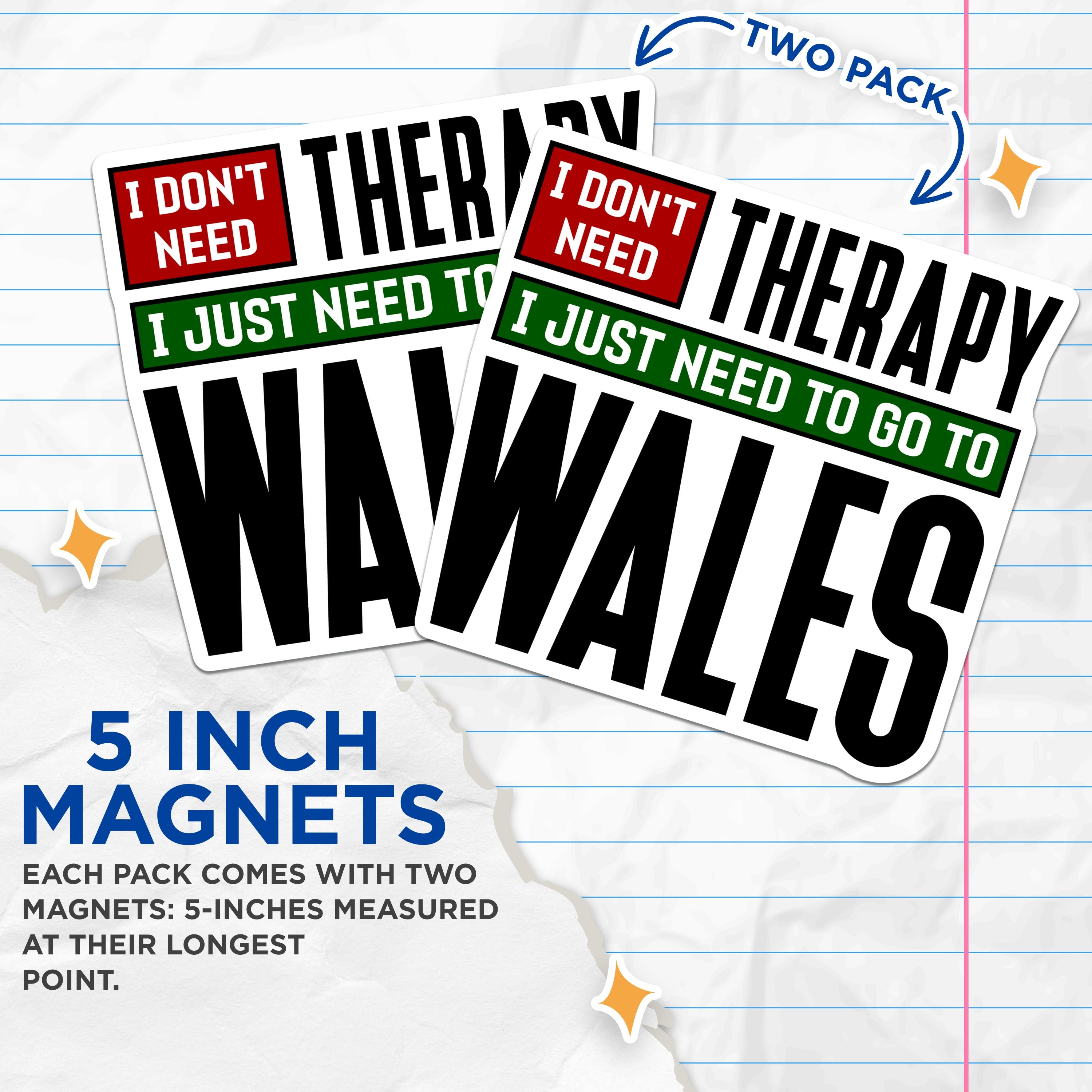 (2 Pack) Funny Wales Magnets - Welsh Humor Souvenir - Travel Lover Present Quote - 5 Inches On Longest Side - Thick Durable Magnet - Made in USA - MAG36089