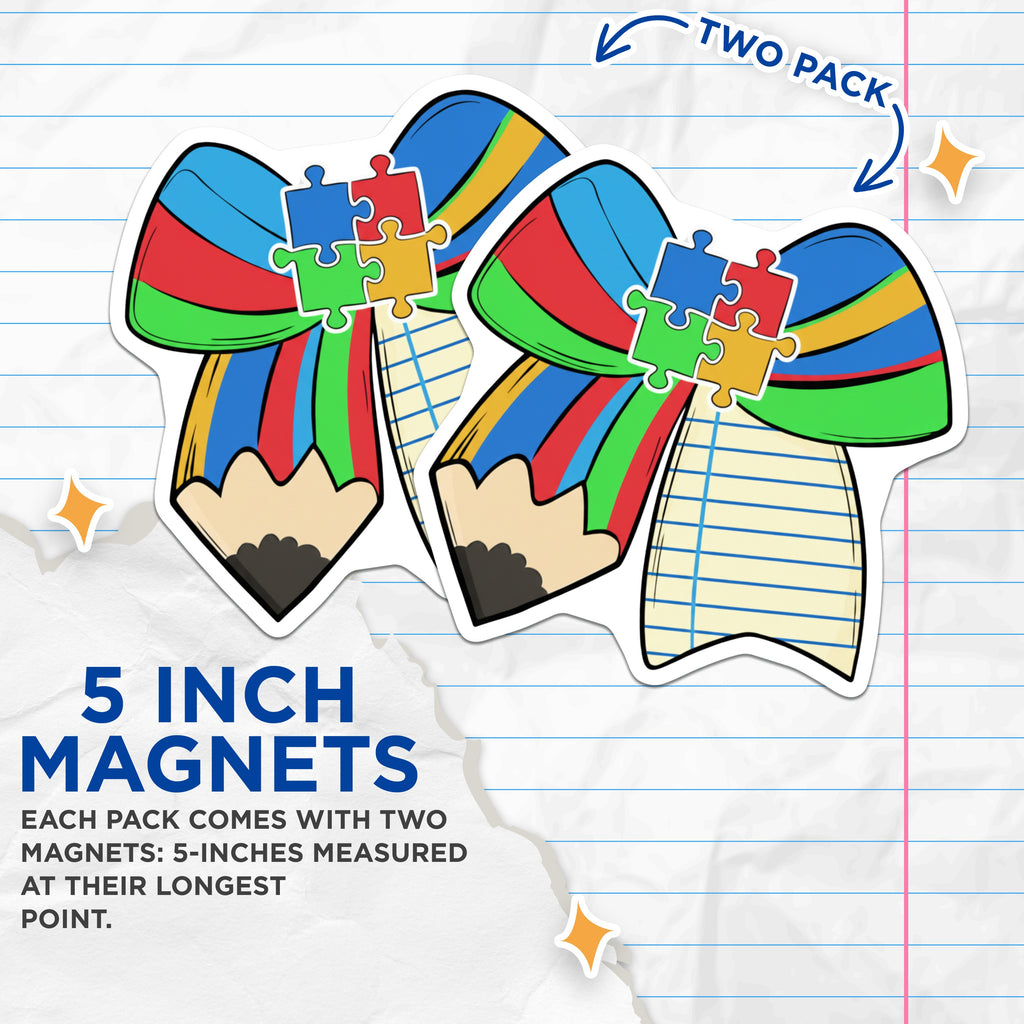 (2 Pack) Autism Awareness Magnets - Neurodiversity Support - Teacher Appreciation - Puzzle Piece - 5 Inches On Longest Side - Thick Durable Magnet - Made in USA - MAG36043