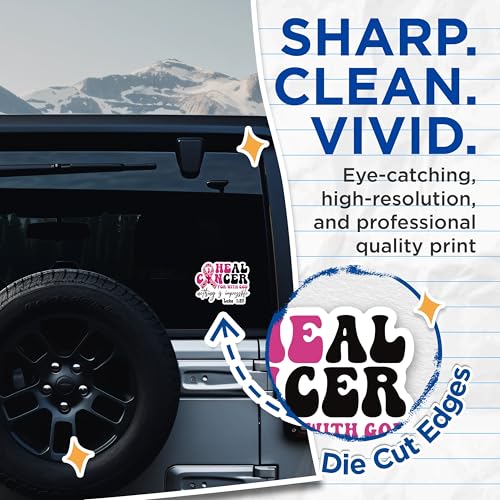(2 Pack) Heal Cancer Stickers - with God Nothing is Impossible Stickers - Luke 1:37 Inspirational Stickers - 5" On Longest Side - Sticks to Any Smooth Flat Surface - Made in USA - BMCS2954