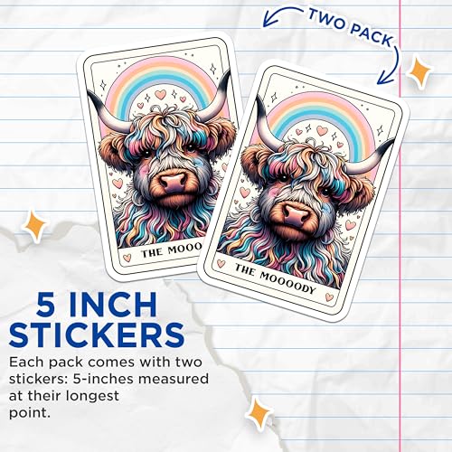 (2 Pack) The Mooody Stickers - Cow Stickers - Rainbow Cow Stickers - Funny Stickers for Laptop - Vinyl Stickers - 5" On Longest Side - Sticks to Smooth Flat Surfaces - Made in USA - BMCS4645
