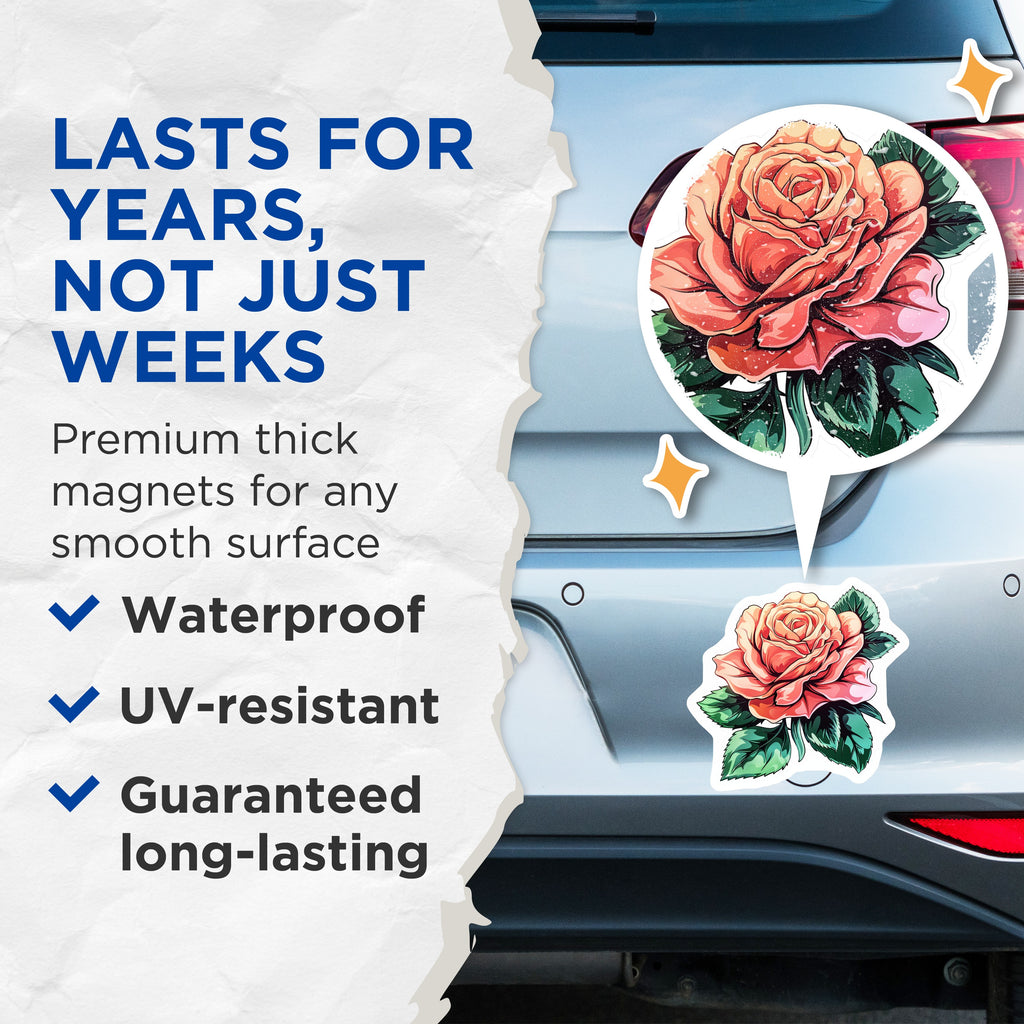 (2 Pack) Rose Flower Magnets - Botanical Decor - Aesthetic Fridge Art - 5 Inches On Longest Side - Thick Durable Magnet - Made in USA - MAG39986