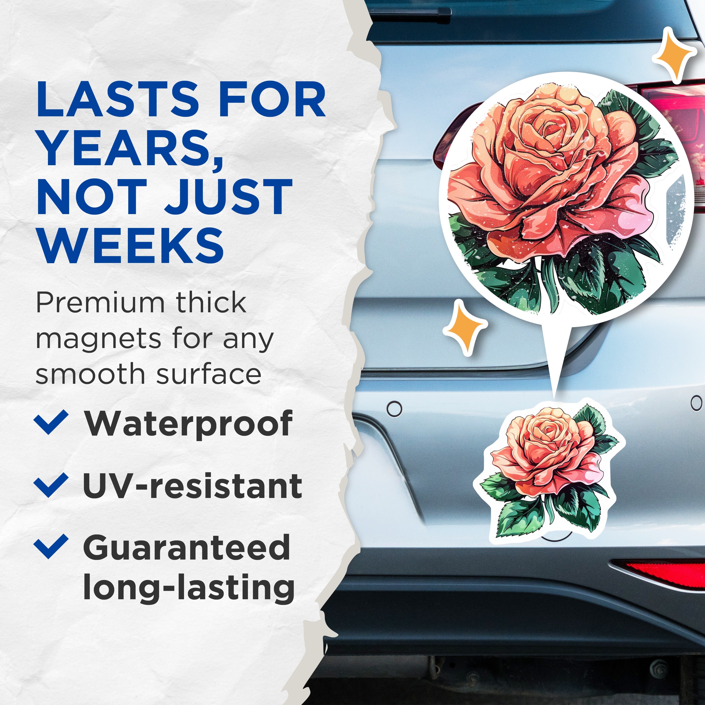 (2 Pack) Rose Flower Magnets - Botanical Decor - Aesthetic Fridge Art - 5 Inches On Longest Side - Thick Durable Magnet - Made in USA - MAG39986