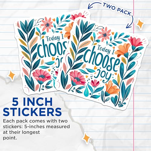 (2 Pack) Today I Choose Joy Stickers - Inspirational Quote Stickers - Positive Affirmation Stickers - 5" On Longest Side - Sticks to Smooth Flat Surfaces - Made in USA - BMCS4316