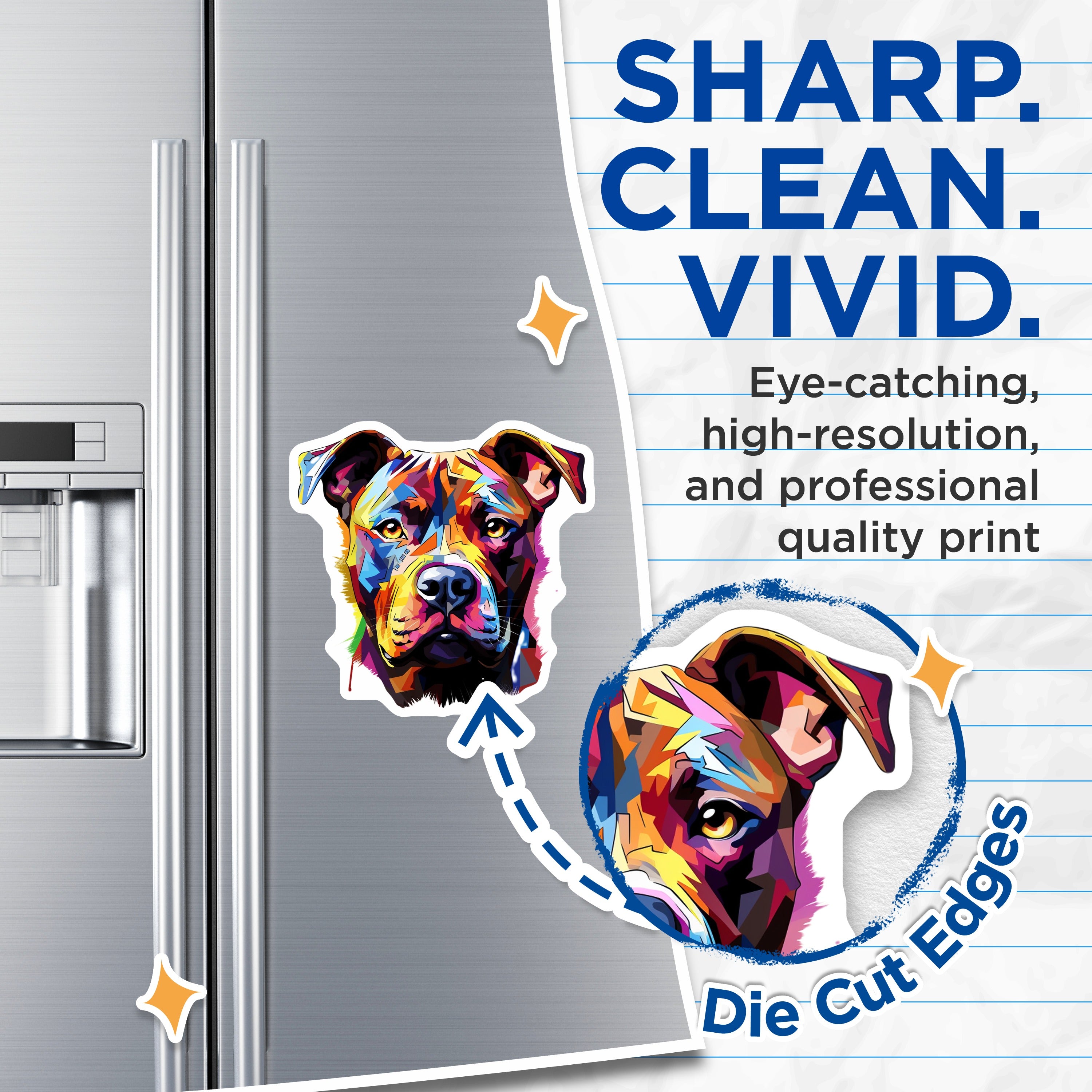 (2 Pack) Colorful Pitbull Magnets - Abstract Dog Art Decor - Pet Lover Fridge Display - 5 Inches On Longest Side - Thick Durable Magnet - Made in USA - MAG37780