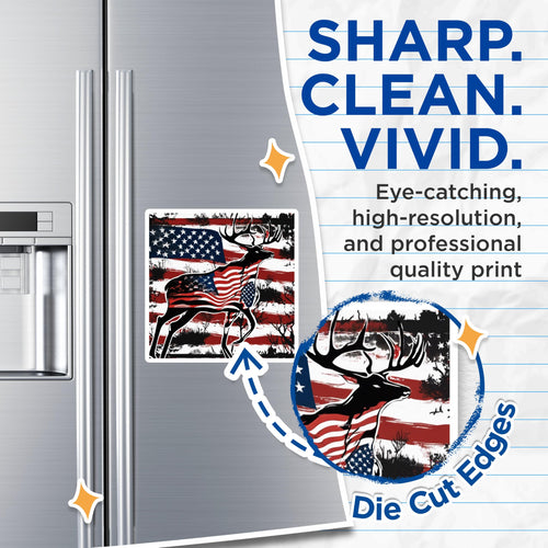 (2 Pack) American Flag Deer Magnets - Patriotic Wildlife Hunter Decor - USA Outdoor Enthusiast Accessory - Antler Stag Art - 5 Inches On Longest Side - Thick Durable Magnet - Made in USA - MAG19885