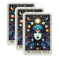 (3 Pack) Celestial Witch Decals - Tarot Card Sticker - Cosmic Woman Laptop Decal - 3 Inches On Longest Side - Easy Peel & Apply - Made in USA - 3MCS4133