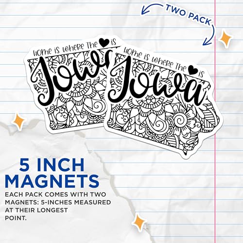 (2 Pack) Iowa Home Magnets Magnets - State Pride - Detailed Flower Design - 5" On Longest Side - Made in USA - Sticks to Refrigerators & Metal Surfaces - MAG9061