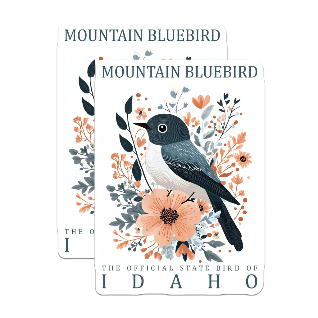 (2 Pack) Mountain Bluebird Stickers - Idaho State Bird - Floral Stickers - 5" On Longest Side - Sticks to Smooth Flat Surfaces - Made in USA - BMCS18889