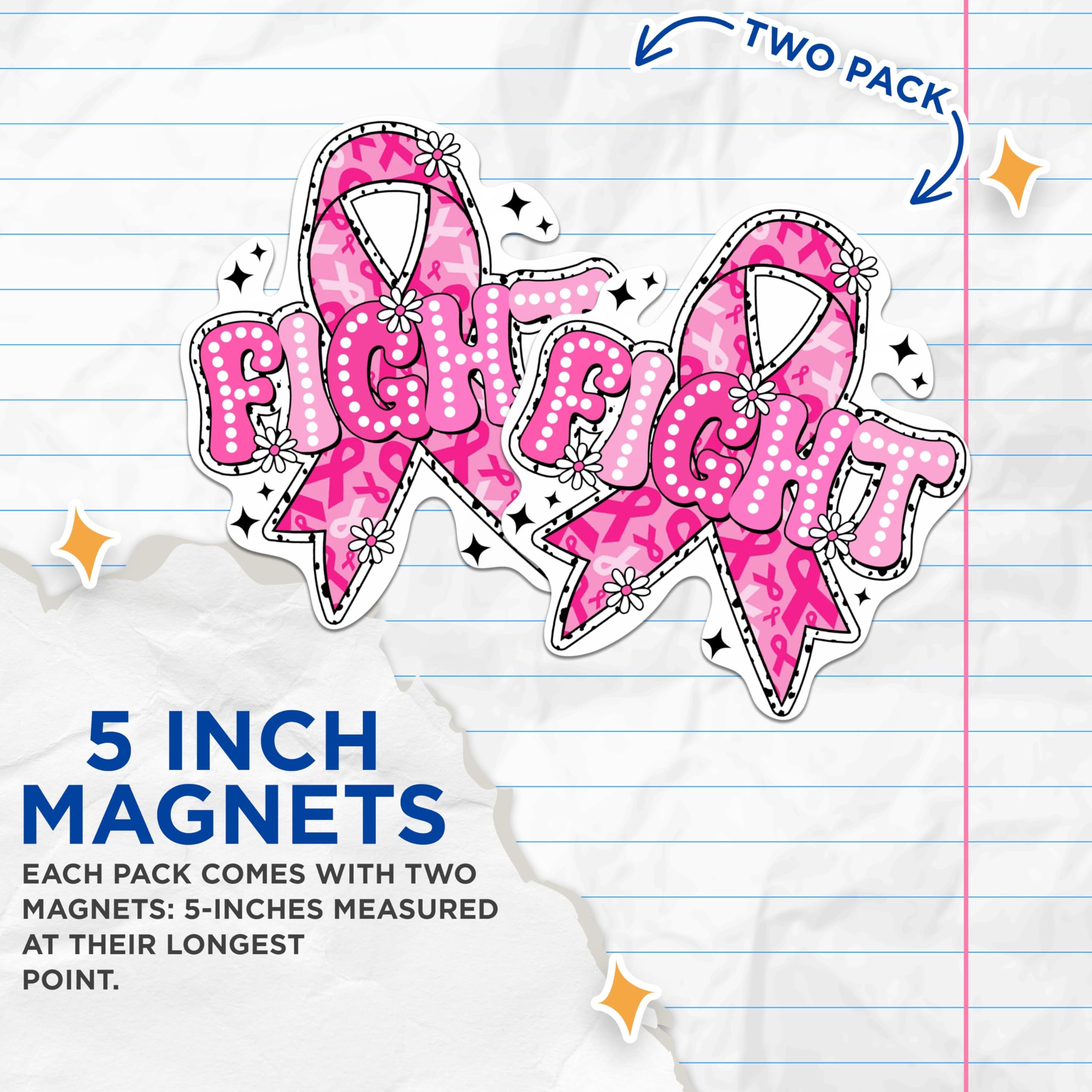 (2 Pack) Fight Pink Ribbon Breast Cancer Awareness Magnets - 5 Inches On Longest Side - Premium Magnet - for Cars, Refrigerators, Toolboxes - Made in USA - MAG2100