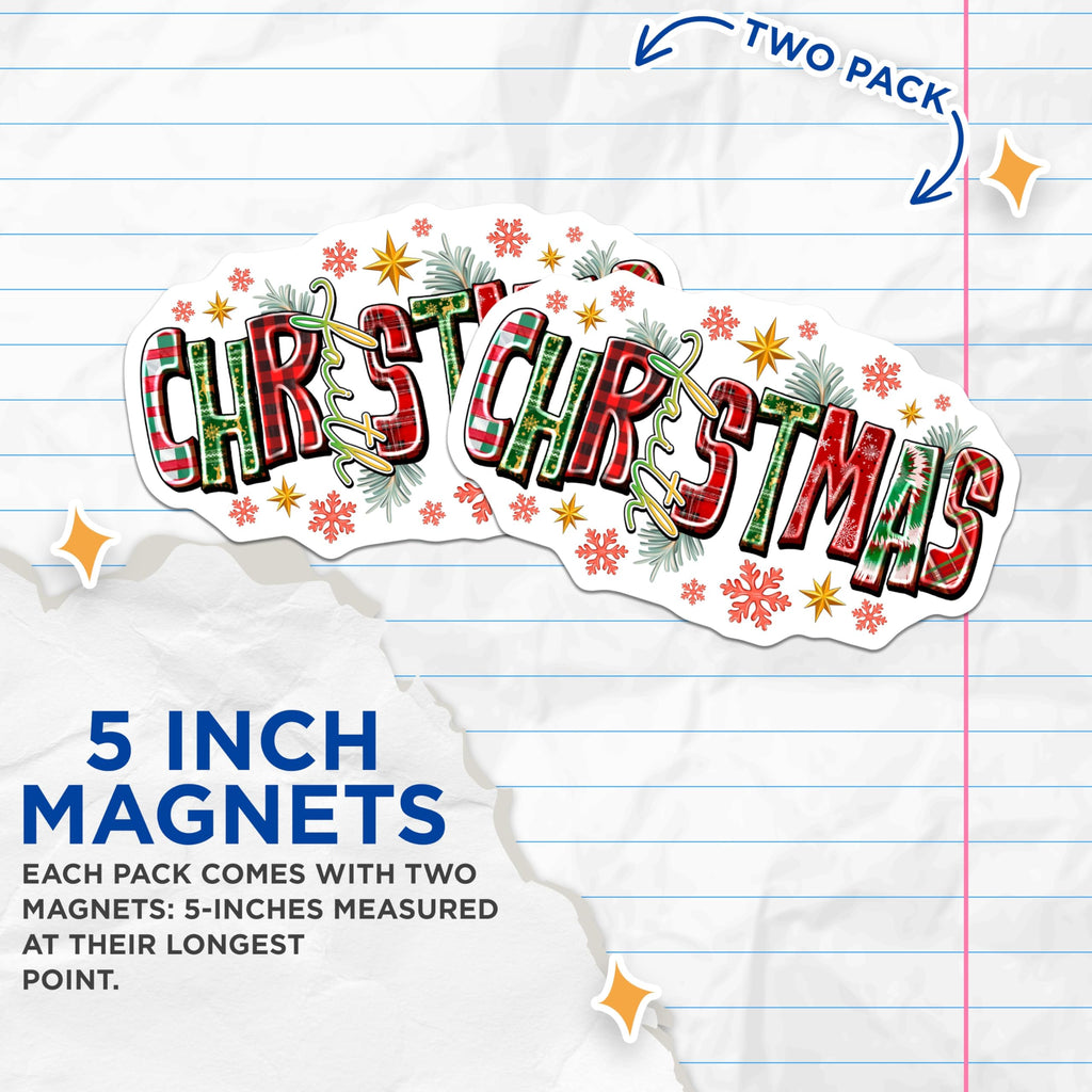 (2 Pack) Christmas Magnets - Plaid Deer Snowflake Holiday Decor - Festive Refrigerator Magnets - 5 Inches On Longest Side - Thick Durable Magnet - Made in USA - MAG23387