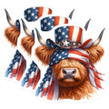 (3 Pack) American Highland Cow Decals - Patriotic Animal - Laptop Decals- 3 Inches On Longest Side - Easy Peel & Apply - Made in USA - 3MCS5112